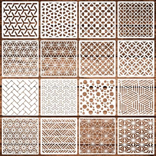 16PCS 6" Geometric Stencils for Crafts, Plastic Reusable Abstract...