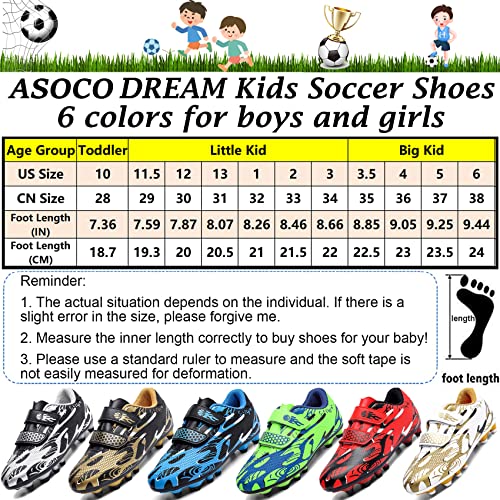 Asoco Dream Kids Soccer Shoes Boys Girls Firm Ground Soccer Cleats Youth Professional Athletic Outdoor/Indoor Football Shoes,Red,6 Big Kid #TOP5