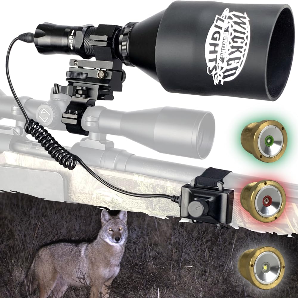 Wicked Lights W404iC Deluxe Extra Long Range Night Hunting Light Kit with Green, Red, and White LED's for Hog, Coyote, and Predator