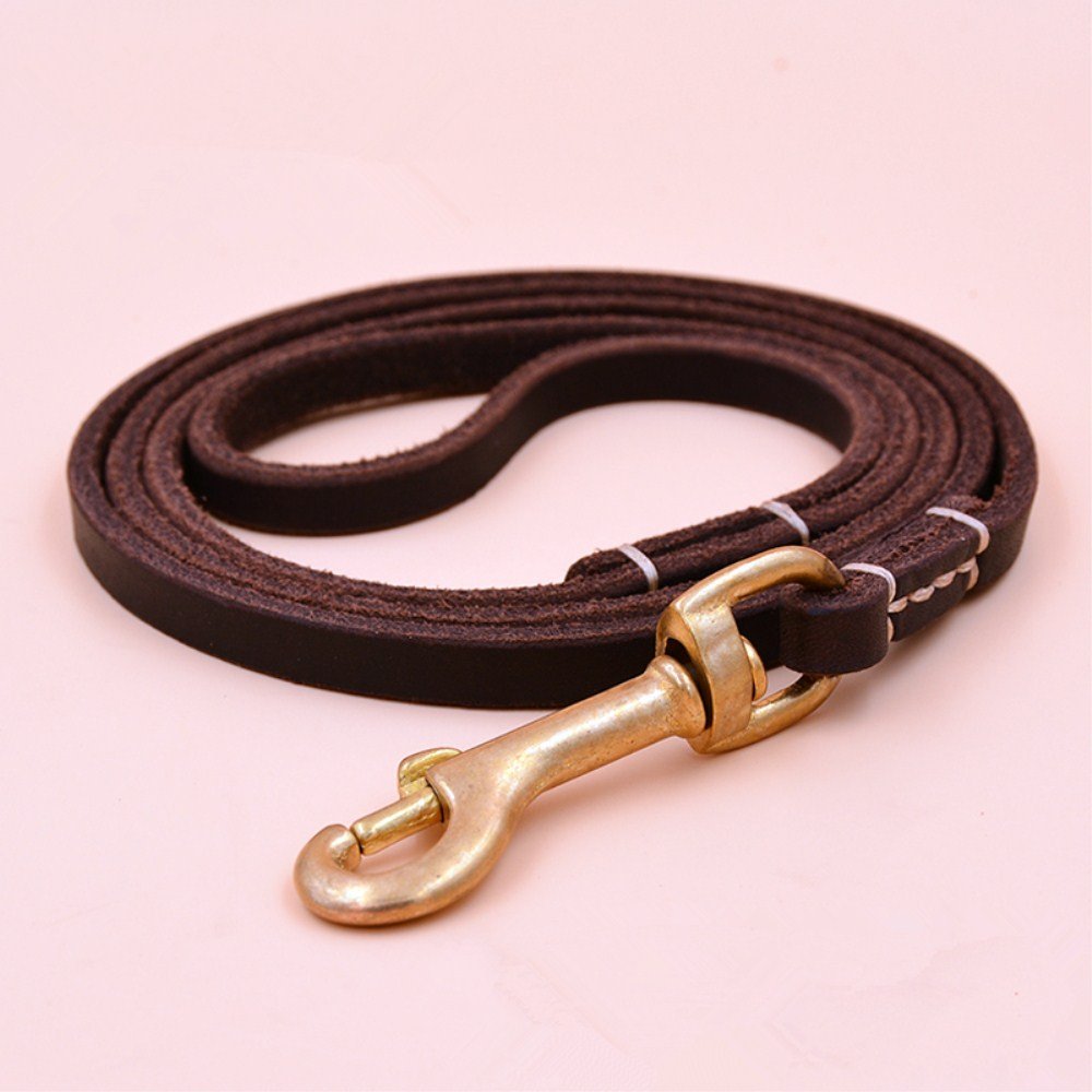 GH8 Length 150cm x Width 0.8cm Hand Knitting Genuine Leather Hands Free Dog Leash Premium Running Dog Leash Brown