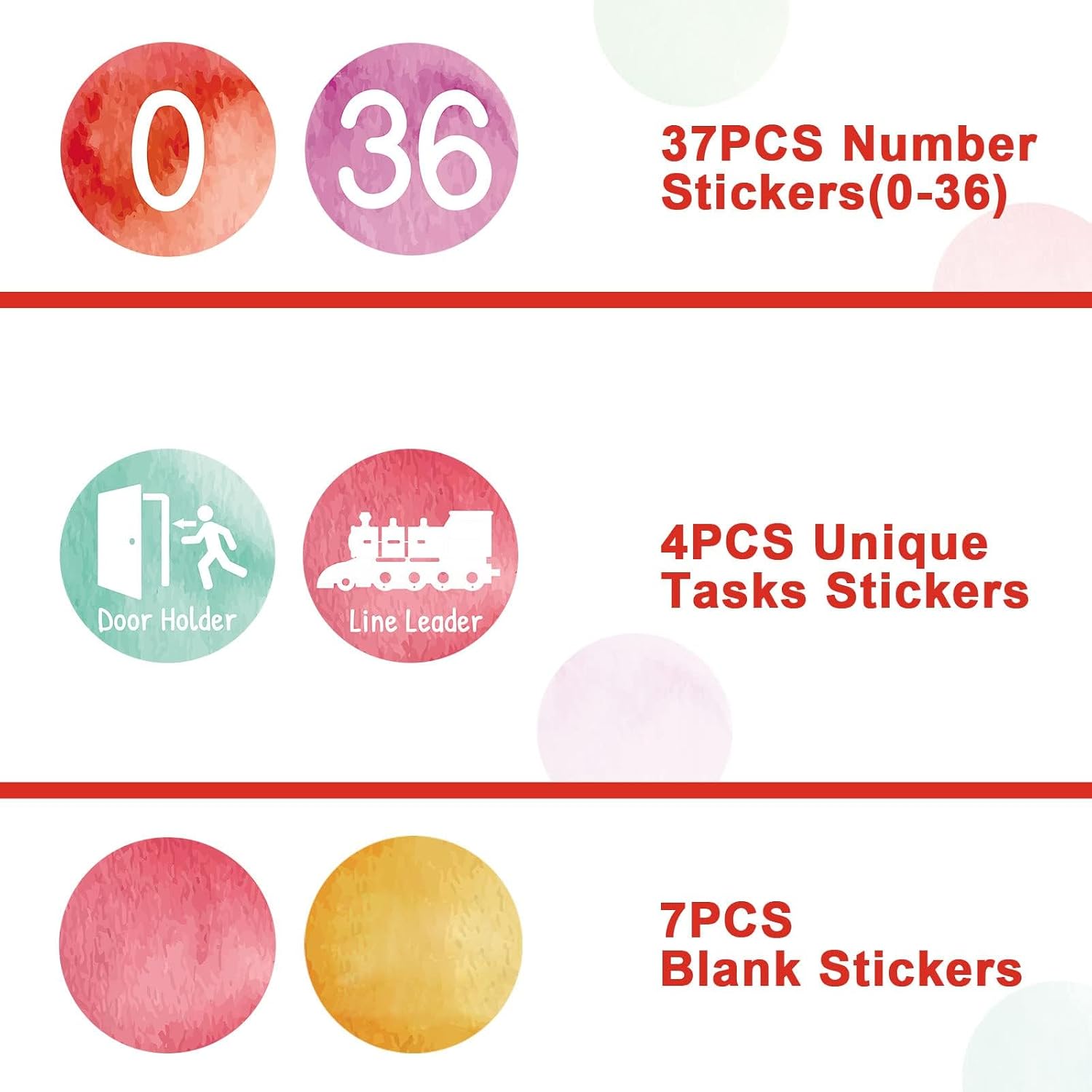 48PCS Watercolor Numbers Stickers Classroom Decorations Colorful Mini Dots Number Spot Markers Stickers Watercolor Classroom Labels Accents Cutouts for Preschool Elementary School Floor Decoration