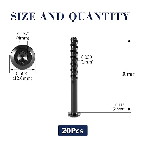 Miniatura 44 de 20 tornillos hexagonales de cabeza plana M6 x 1.575 in, acero inoxidable 304 18-8, rosca completa, óxido negro (con llave hexagonal)