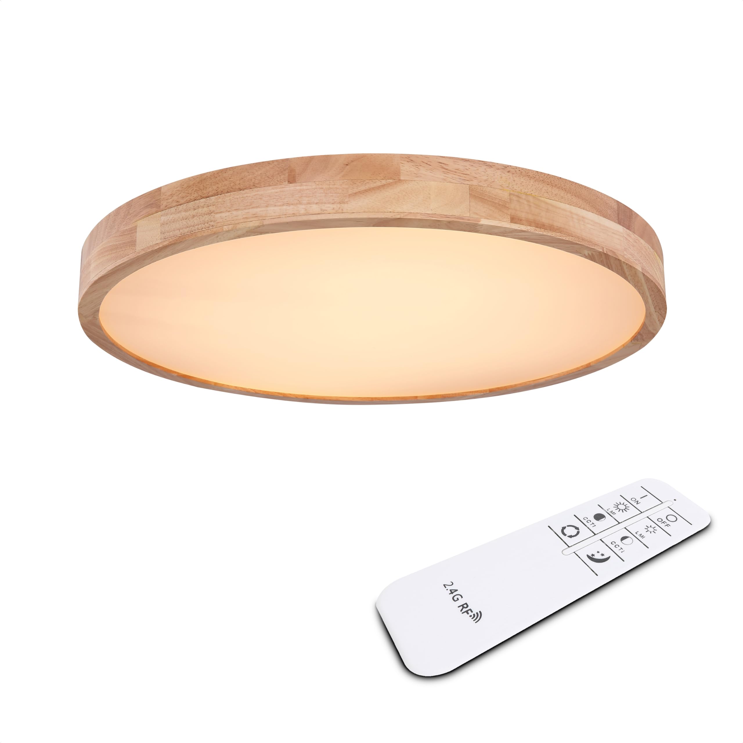 INNOVATE Plafonnier LED à Intensité Variable Avec Télécommande | Plafonnier LED Couleur Switch 2700-6000 K | Plafonnier LED Rond | Lampe De Salon En Bois | Plafonnier Avec Télécommande 40 Cm
