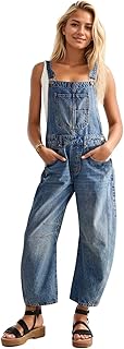 Women's Denim Overall Casual Straight Wide Leg Bib Jeans Overall Adjusta...