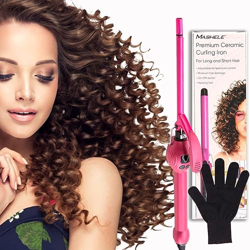 Miniatura 5 de Rizador de cabello unisex de 38 pulgadas de 0.354in, rizador delgado de barril pequeño, pinzas profesionales supercerámicas delgadas para cabello