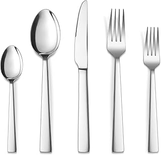 Onader Cutlery Set, Stainless Steel Cutlery Set, 30 Pieces for 6 People, Cutlery Set with Knife, Fork, Spoon for Family/Camping/Party, Mirror Polished & Dishwasher Safe