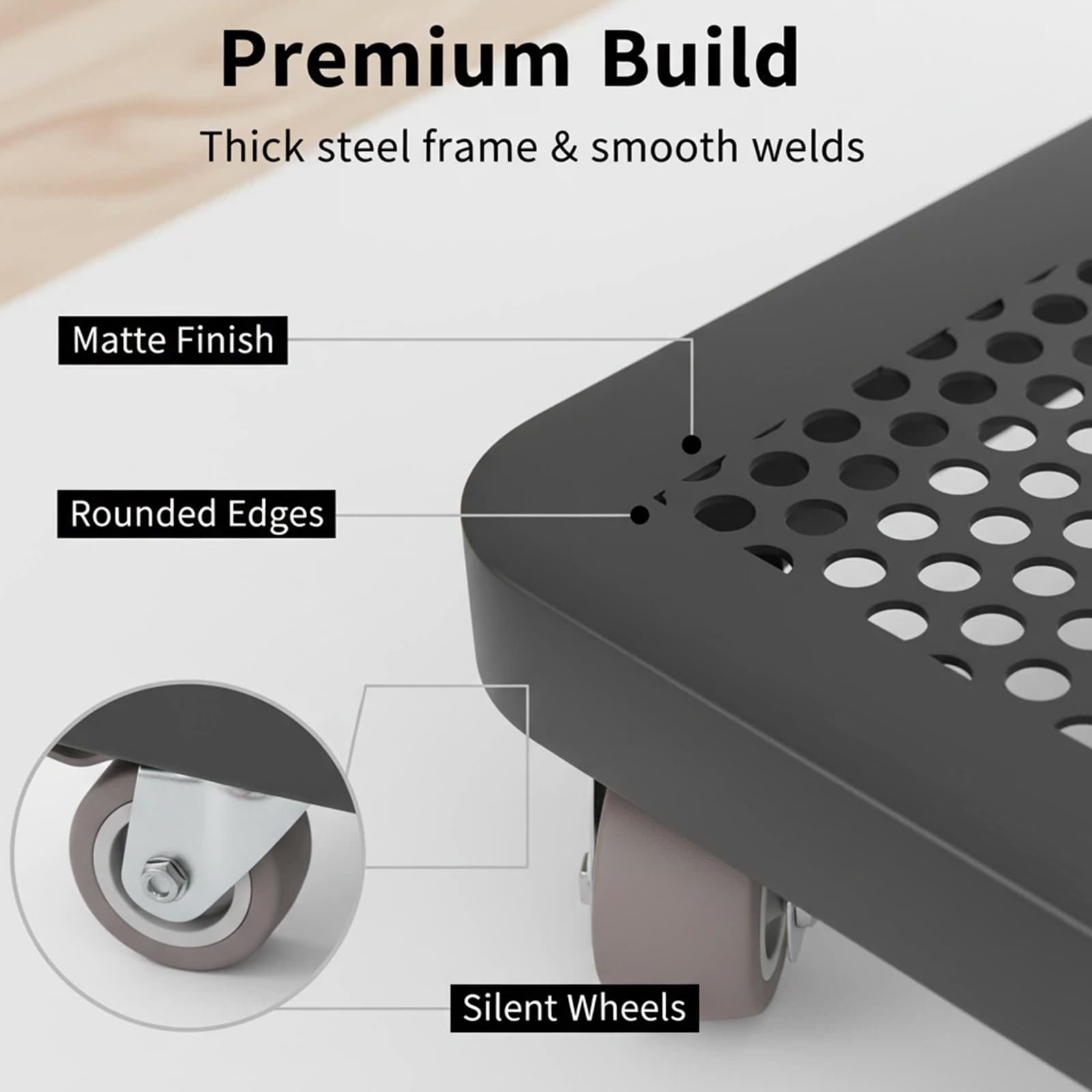 Supporto per PC rotabile Resistente con Ruote, Carrello per Torre per Computer in Acciaio Mobile per Desktop da Gioco, portacasse Ventilate a 360 ° 15.7 x 11.8 Pollici Nero