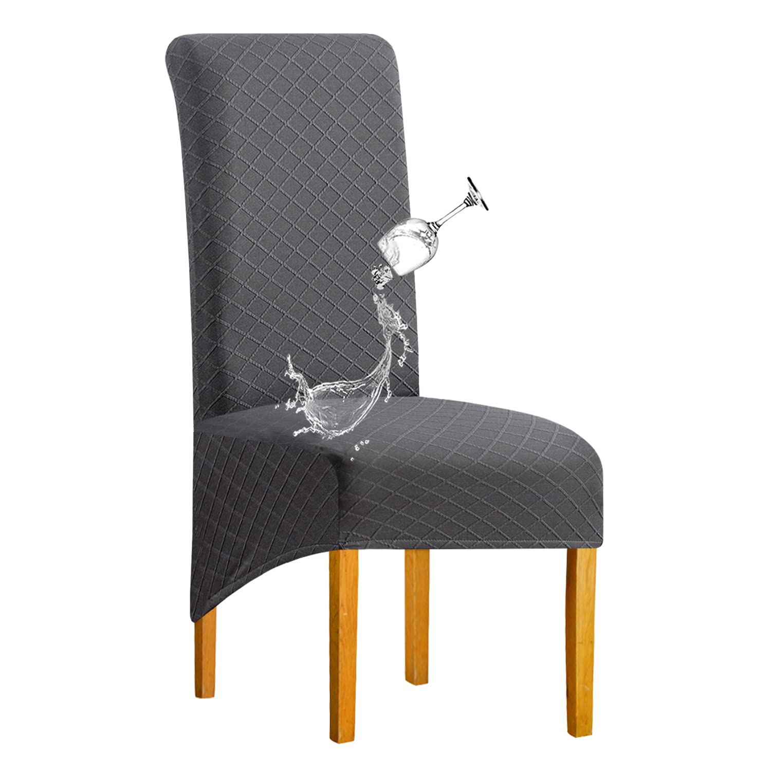 SHENGYIJING 1/2/4/6 PCS Diamond Lattice FStretch Waterproof XL Chair Covers for Dining Room, Spandex Large Dining Chair Slipcovers High Back Jacquard Dining Chair Covers (Dark Gray,Set of 1)