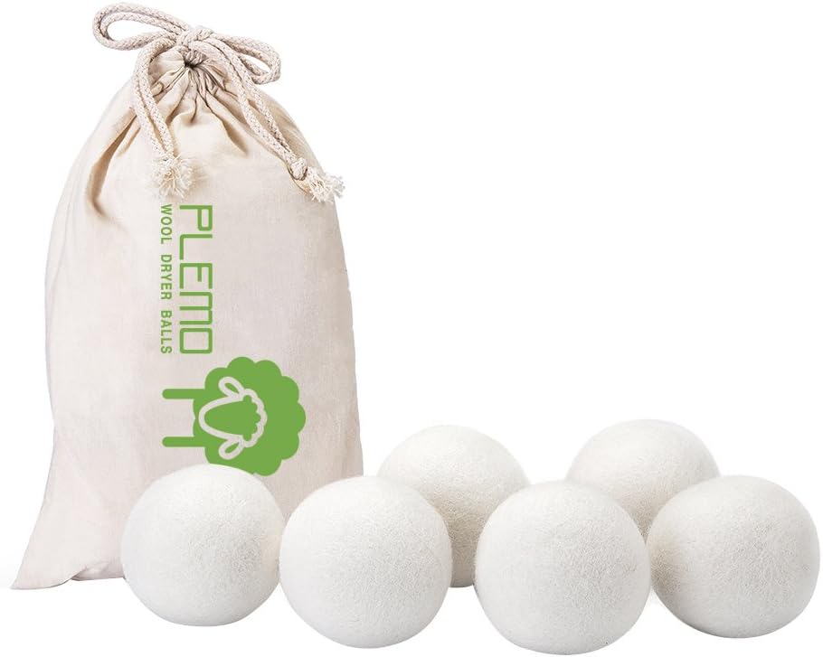 Wool Dryer Balls 6 Pack XL, Plemo 100% New Zealand Wool Reusable Organic Fabric Softener