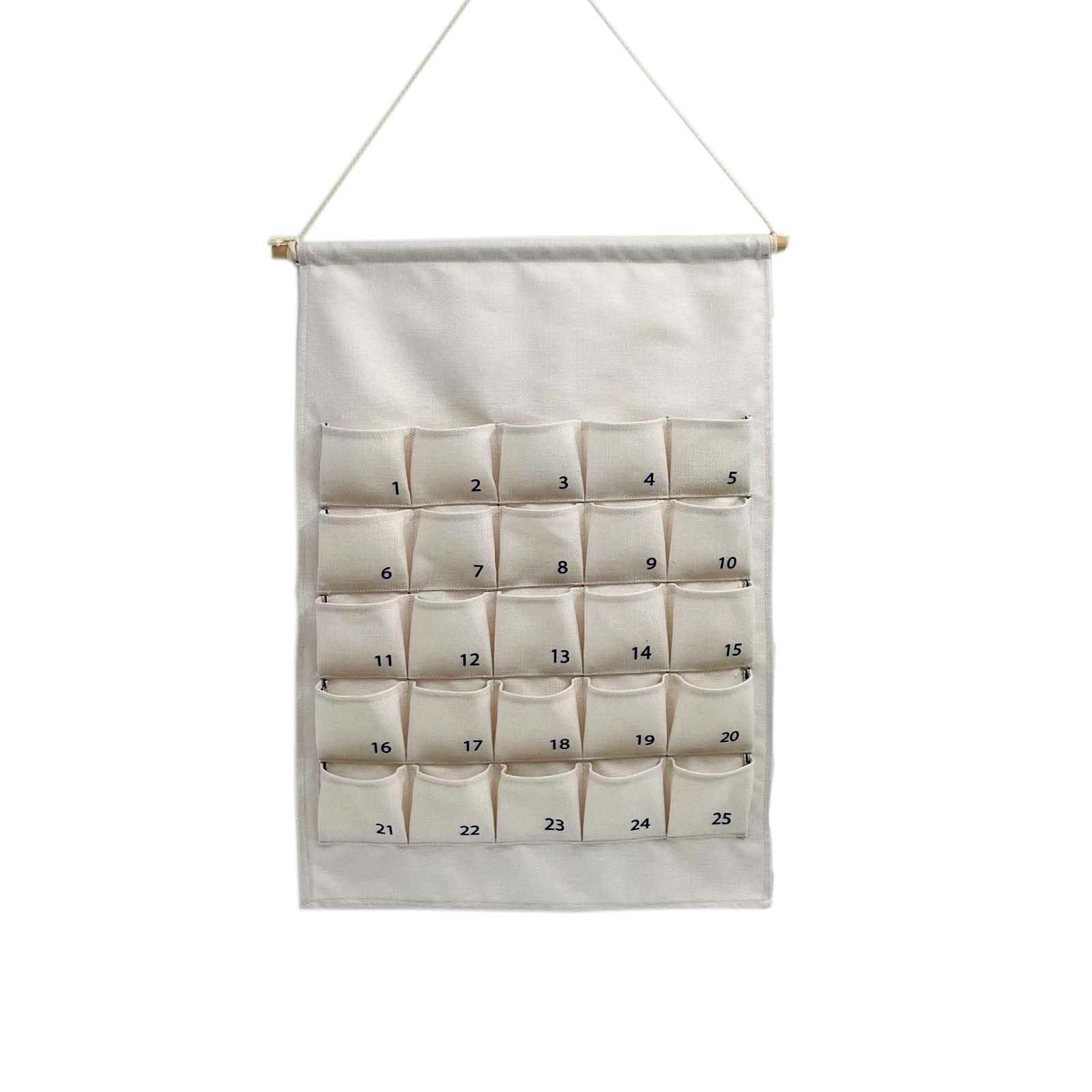 Calendario dell'Avvento natalizio in tessuto con 25 tasche, borsa riutilizzabile per conto alla rovescia naturale, da appendere, borsa riutilizzabile da appendere alla parete per la casa, con 25
