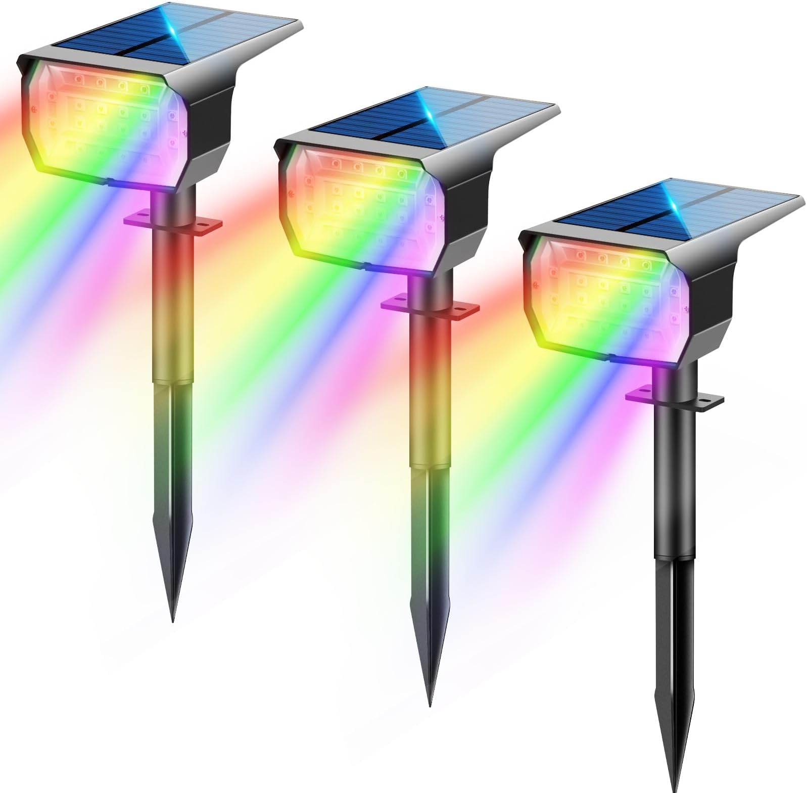 LOTMOS 3Pcs Solar Spot Lights Outdoor Garden 20 LED Color Changing RGB Lights Landscape Spotlight IP67 Waterproof Wall Light Uplighters Christmas Decor for Pathway, Patio, Gate, Fence