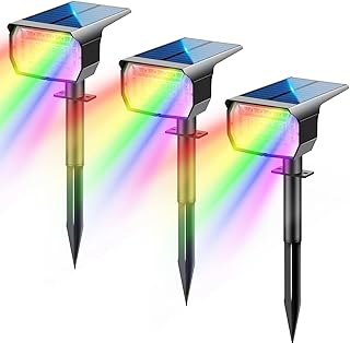 LOTMOS Bunt RGB Solarlampen für Außen Garten [3 Stück/20 LED/6 Feste Farben/1 Zyklusmodus],IP67 Wasserdicht Gartenbeleuchtung Solar Außen,LED Solar Strahler Außen,Lichtsensor Solarleuchte für Garten