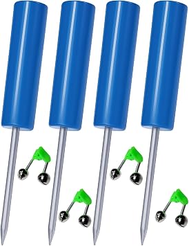 Fishing Rod Holder, 4 Pack Fishing Pole Holders Ground, Rod Holders for Bank Fishing, Beach Support Stand Reinforced PVC, 4 Free Alarm Bells