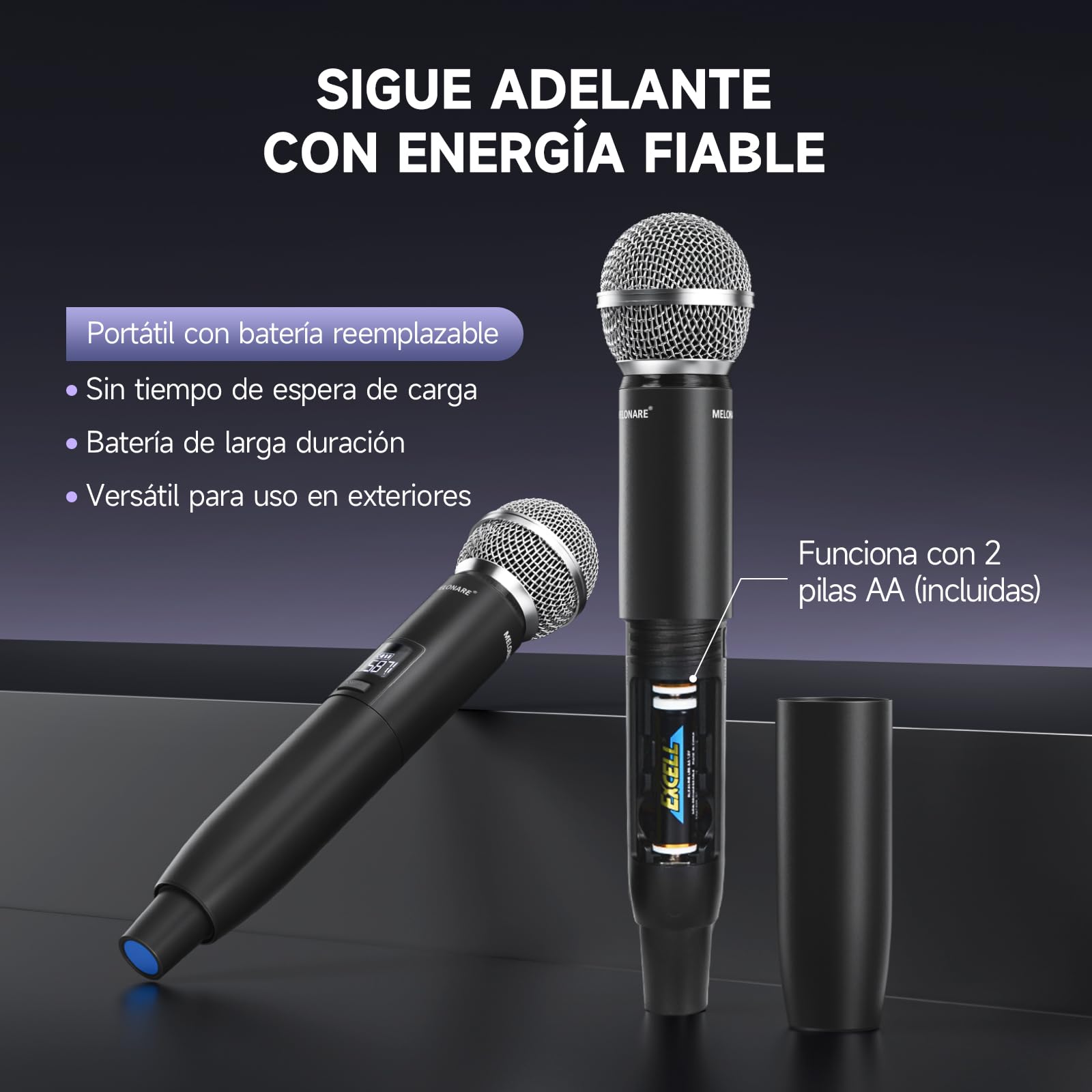 MELONARE Sistema Micrófono Inalámbrico UHF Dual Auto Scan MWU-20-2H | 2 micrófonos dinámicos de mano, 2 x 100 frecuencias, rango de 79 metros, canto, karaoke, iglesia y sets DJ