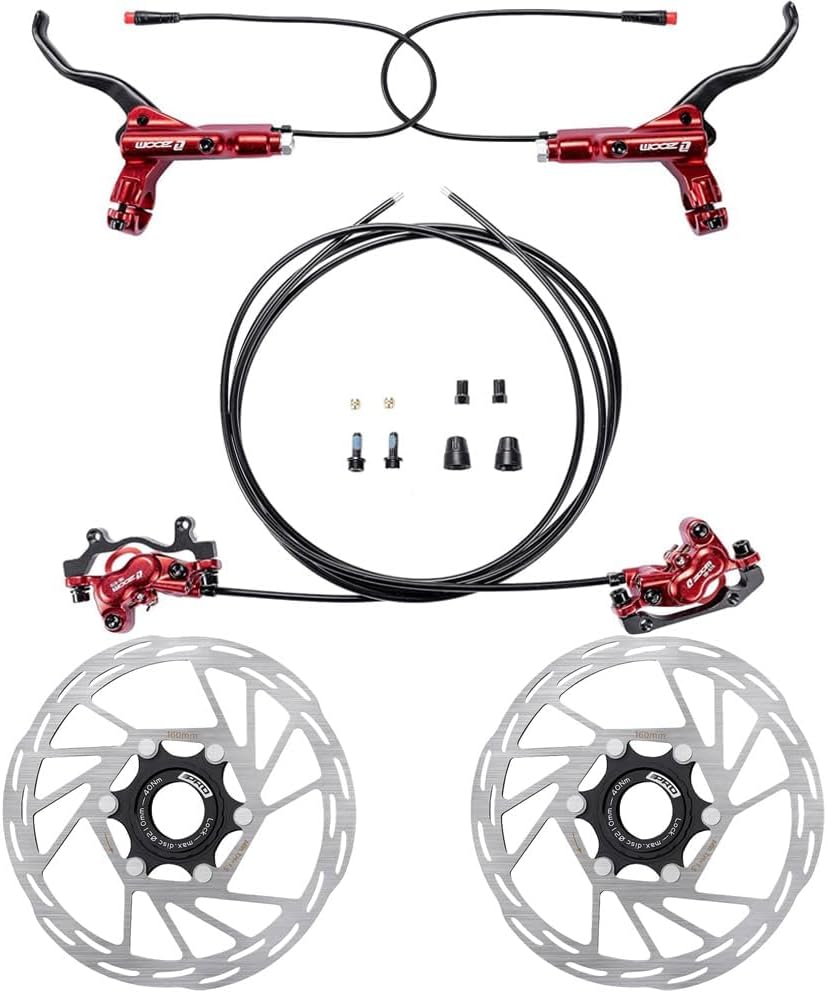 BUCKLOS Red Zoom H876E 2-PIN 4 Pistons E-Bike Electric Power Off Hydraulic Disc Brake Set, with IIIPRO Bike Centerlock Disc Brake Rotor