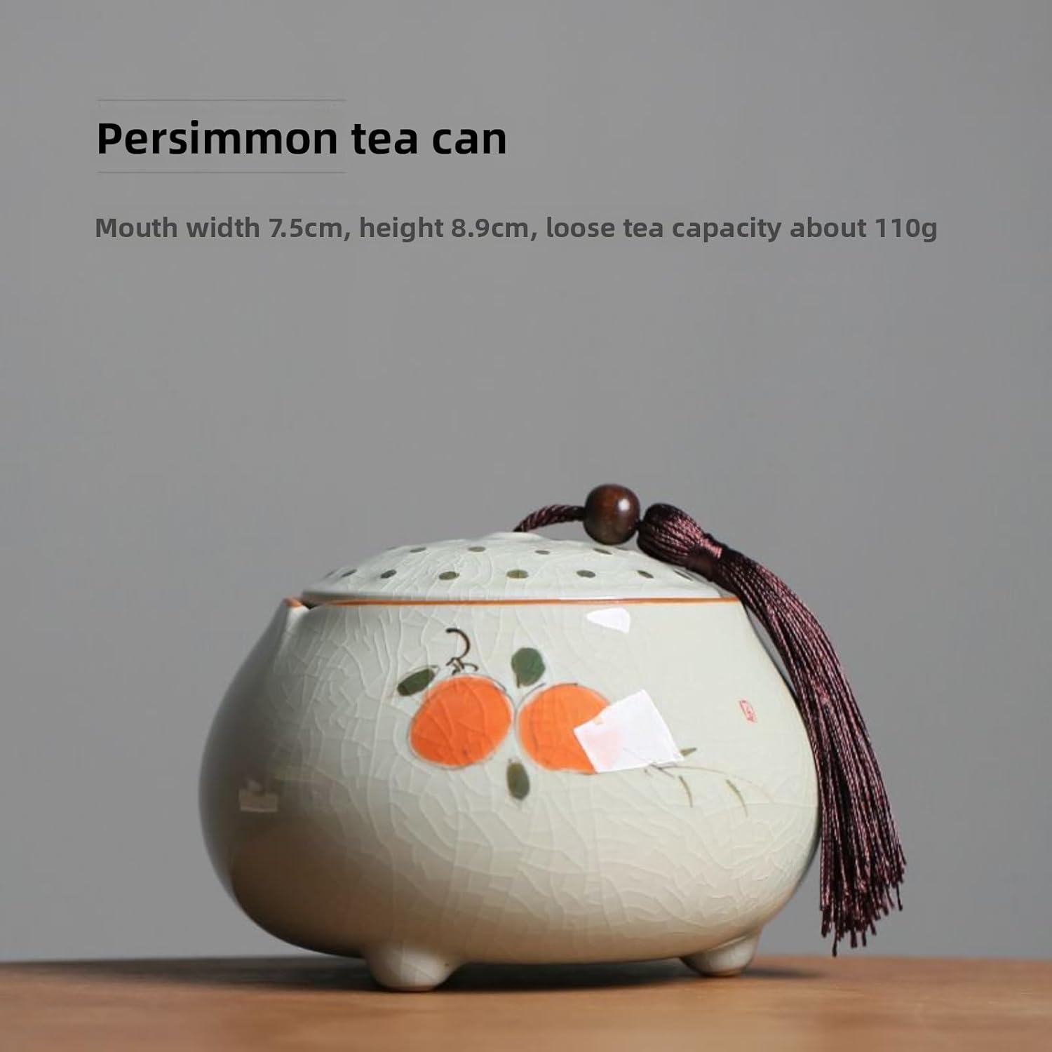 Hand-drawn Persimmon Ceramics Tea Caddy, 110ml 3.7oz, Household Airtight Container Chinese Kung Fu Tea Set Accessories