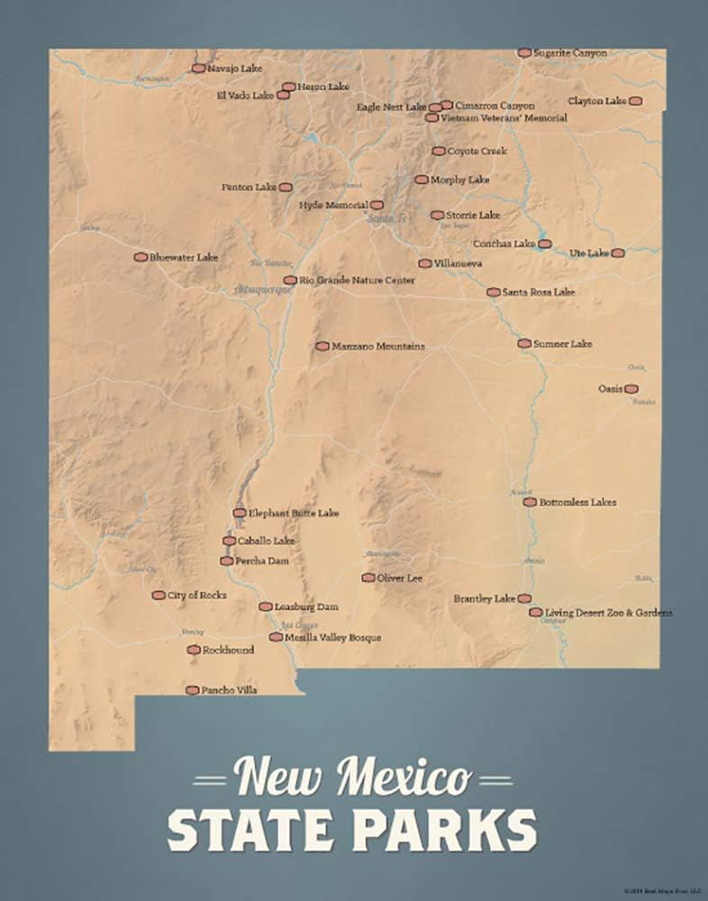 New Mexico State Parks Checklist Map 11x14 Print Camel 