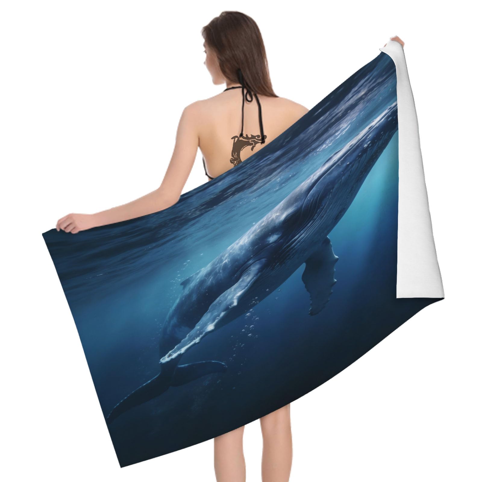 Leichong 3D Humpback Buck Beach Towel Microfiber Soft Quick Dry for Adults, Ocean Theme Bath Towel Lightweight Soft Absorbent for Travel Swimming Pool Sports, 75 x 150 cm