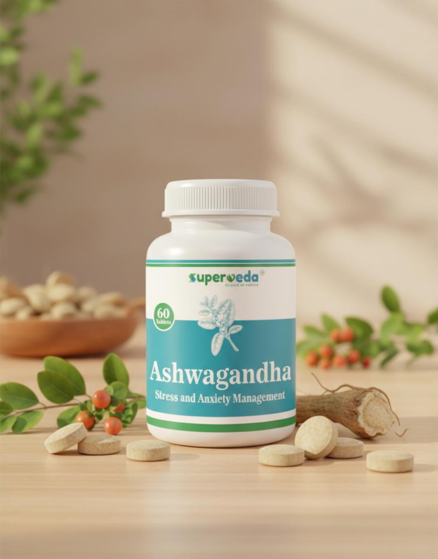 Ashwagandha 500mg | 100% Ayurvedic Stress & Stamina Support | Promotes Calm, Energy & Immunity | With Withania Somnifera Root Extract | For Men & Women | 60 Tablets