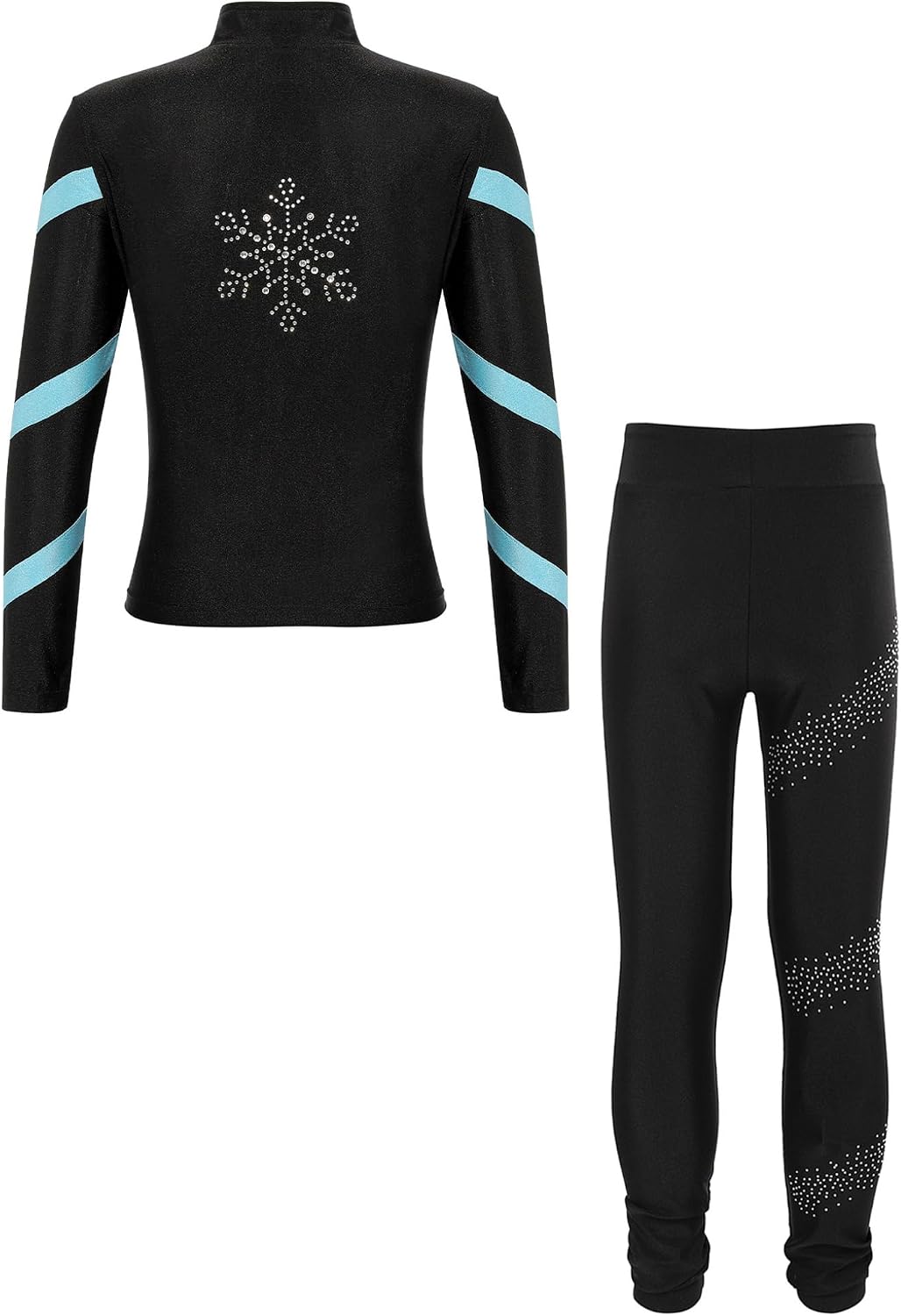 Hansber Kids Girls Sport Dance Outfits Long Sleeve Zipper Figure Skating Jacket and Shiny Dance Pants
