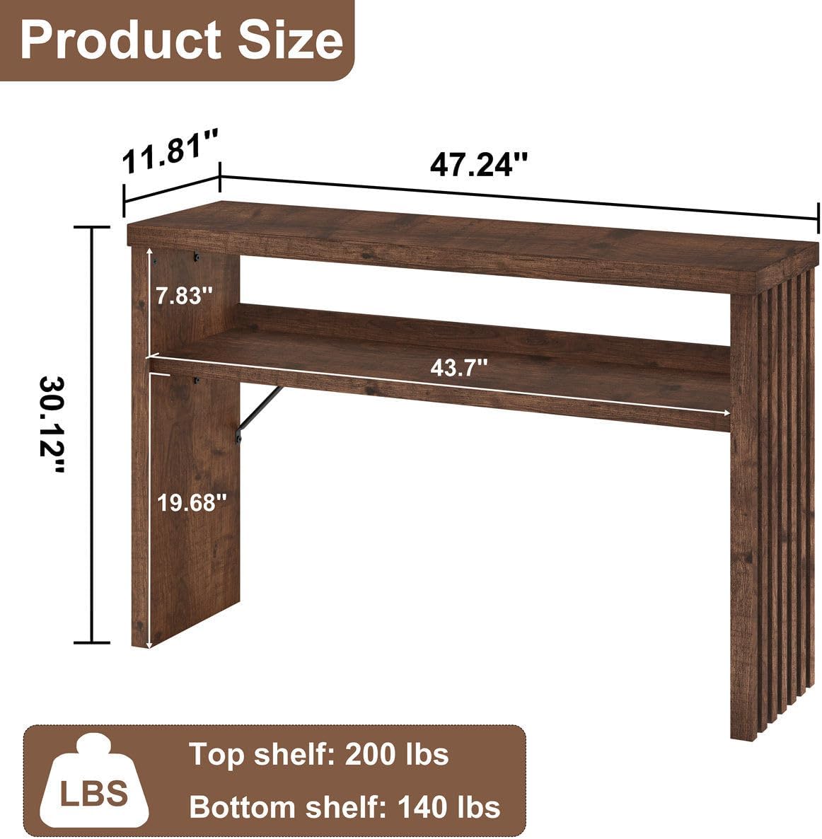 BON AUGURE Entryway Table, Console Table Behind Couch, Wood Sofa Tables with Shelf for Living Room, Farmhouse Entry Tables for Hallway Foyer (Rustic Oak, 47 Inches) Rustic Oak 2-Tier