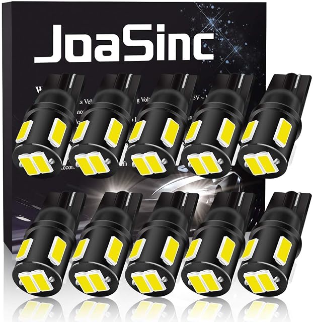 JoaSinc W5W 501 LED Bulb T10 194 168 LED Bulbs White 6-SMD 5630 For Car Sidelights, Interior Light, Dashboard, Number Plate, Boot Bulbs DC 12V pack of 10