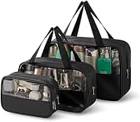 Kit Necessaire 3 em 1 Bolsa de Viagem para Maquiagem e Higiene Pessoal Unissex Washbag Transparente – Grande Capacidade Organizador em PVC Impermeável Ideal para Academia, Mala, Mala de Mão (Preto)