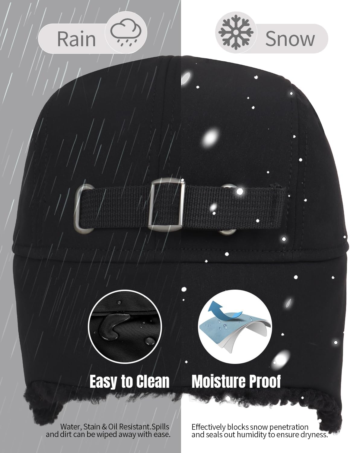 Mens Warm Ushanka Trapper Hat Unisex Outdoor Winter Water-Repellent Hunting Hat with Faux Fur Ear Flaps