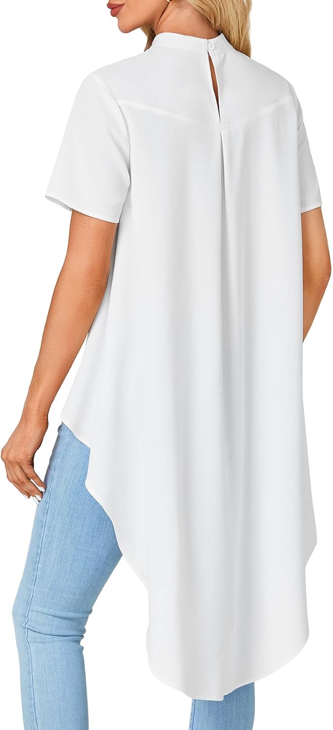 LYANER Women's Asymmetrical High Low Short Sleeve Mock Neck Flowy Blouse Tops - Image 5