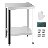 Vista 14 de Mesa de acero inoxidable para preparación y trabajo, 30 x 24 pulgadas, mesa de trabajo comercial de preparación de alimentos resistente NSF