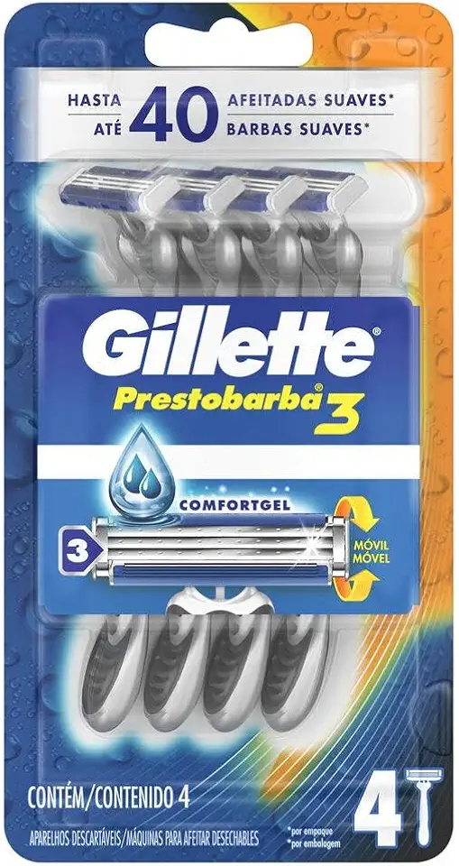 Aparelho de Barbear Descartável Gillette Prestobarba3 - 4 unidades