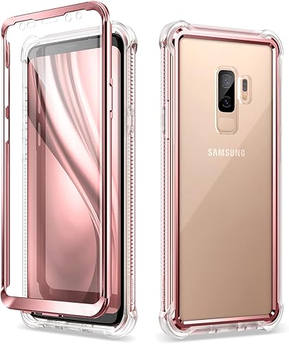 Dexnor Funda compatible con Samsung Galaxy S9 Plus con protector de pantalla, marco galvanizado, cubierta trasera transparente, resistente 360,