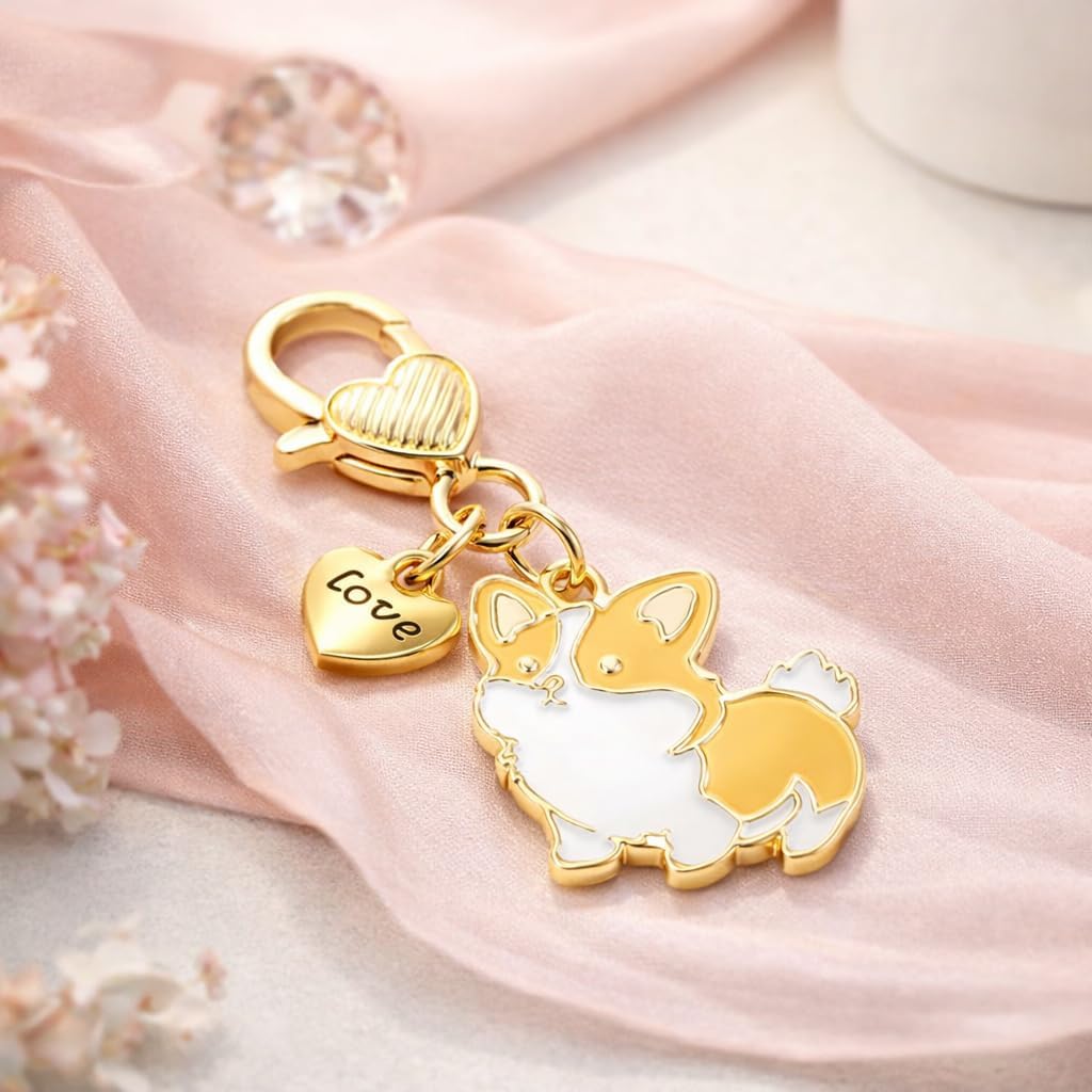 Dog Keychain – Animal Keychains Bag Charms for Women with Adorable Corgi and Love Heart Charms, Cute Key Chains Gifts for Friend, Girls, Teens and Corgi Lovers image 4