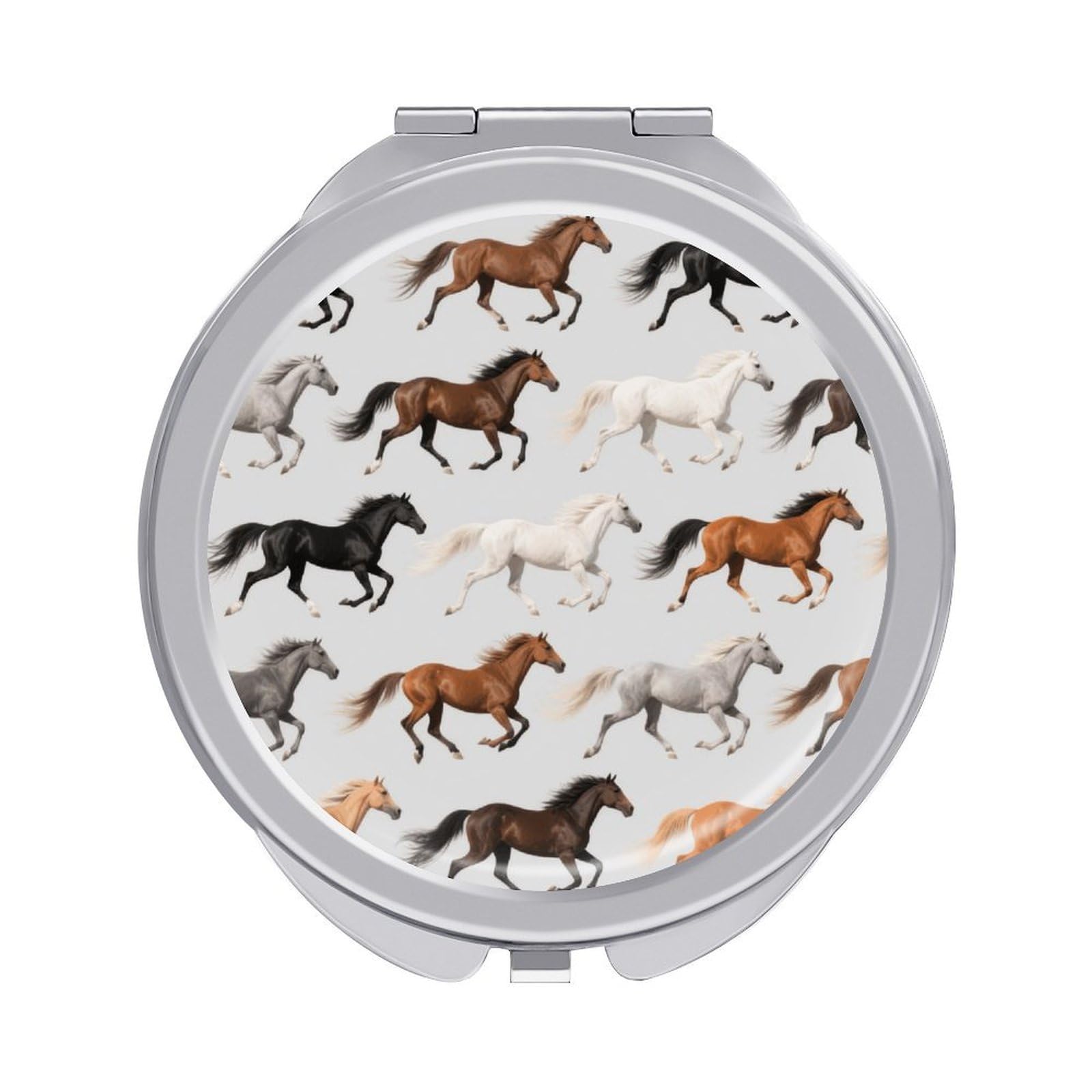 FodPand Compact Hand Mirror with 1x/2x Magnifying Round Travel Makeup Mirror Mini Foldable Cute Horse Cosmetic Mirrors Travel Essentials Gift for Women Girl Portable for Pocket Purse -Silver