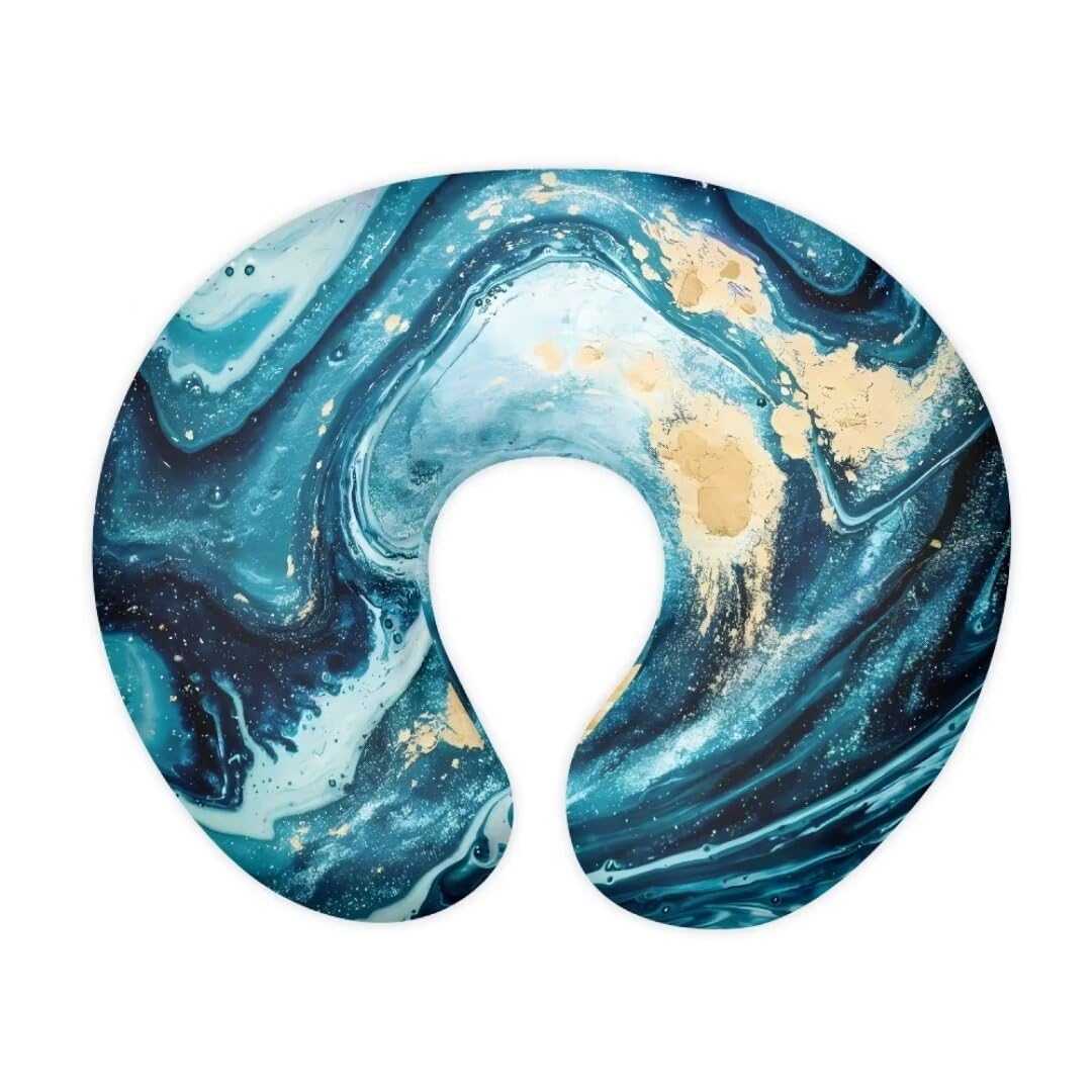 Jeiento Baby Nursing Pillow Covers Blue Gold Marble Positioner Case Snug Breathable & Skin-Friendly Feeding Pillow Covers,Baby Sitting Support, Awake-Time Support,Cover Only