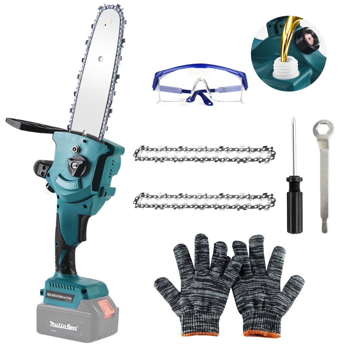 HEBERUCK Mini Chainsaw, 13000 rpm Brushless Chainsaw, Adjustable Electric Single-Handed Chainsaw, Battery Chainsaw Replacement with Safety Lock