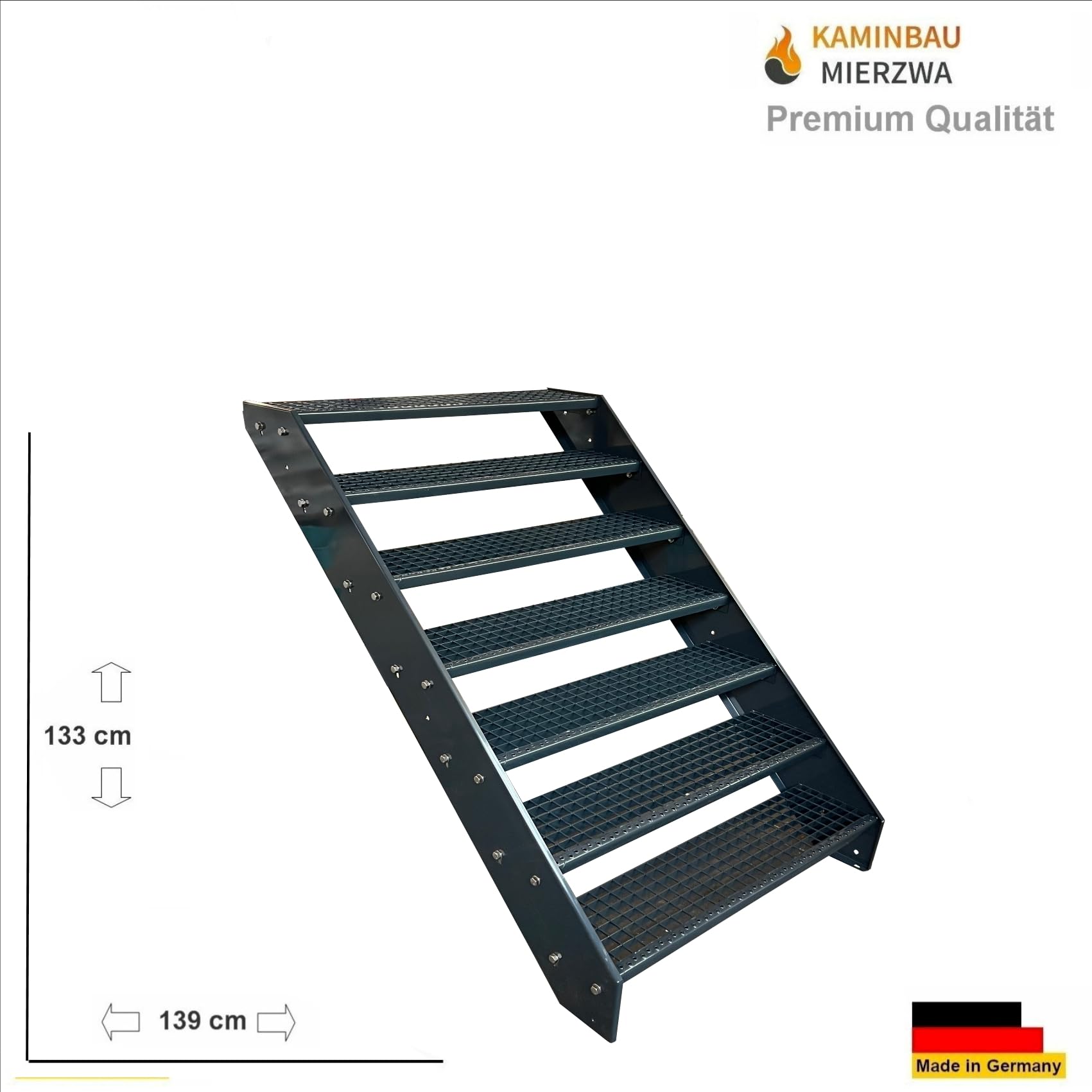 Kaminbau Mierzwa Stahltreppe Mit Geländer Anthrazit - Wetterfeste Gitterroststufen 600mm Breite
