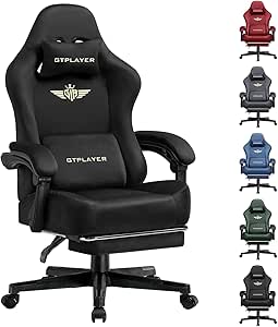 GTPLAYER Gaming Chair Fabric with Pocket Spring Cushion, Big and Tall High Back Computer Chair with Footrest for Adults, Lumbar Support, Swivel, Light Black