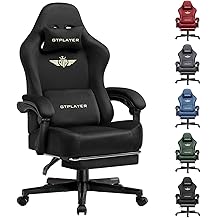 GTPLAYER Gaming Chair Fabric with Pocket Spring Cushion, Big and Tall Gamings Chairs 350LBS High Back Computer Chair with Footrest for Adults Lumbar Support Swivel Game Chair for Office Light Black