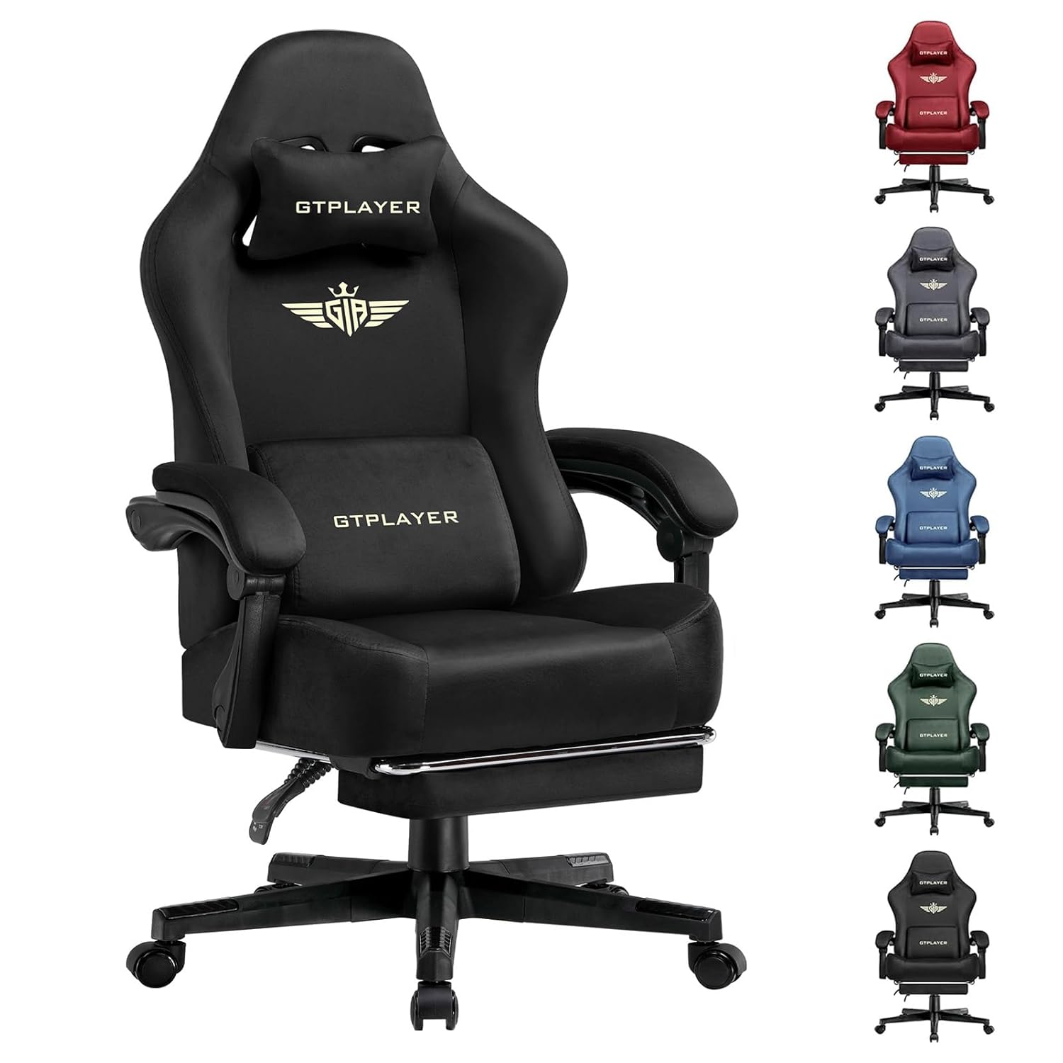 GTPLAYER Gaming Chair Fabric with Pocket Spring Cushion Big and Tall Gamings Chairs 350LBS High Back Computer Chair