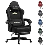 GTPLAYER Gaming Chair Fabric with Pocket Spring Cushion&comma; Big and Tall Gamings Chairs 350LBS High Back Computer Chair with Footrest for Adults Lumbar Support Swivel Game Chair for Office Light Black