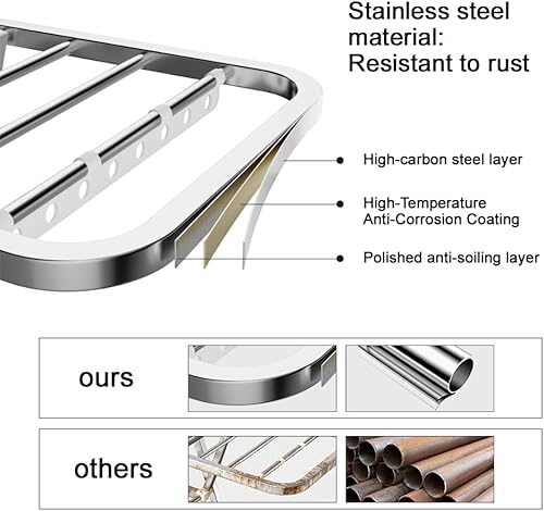 Miniatura 3 de MIKEE Tendedero de Ropa, Tendedero de Lavandería Plegable de Acero Inoxidable con Alas Ajustables en Altura, Perchero con Zapatero, Agujeros