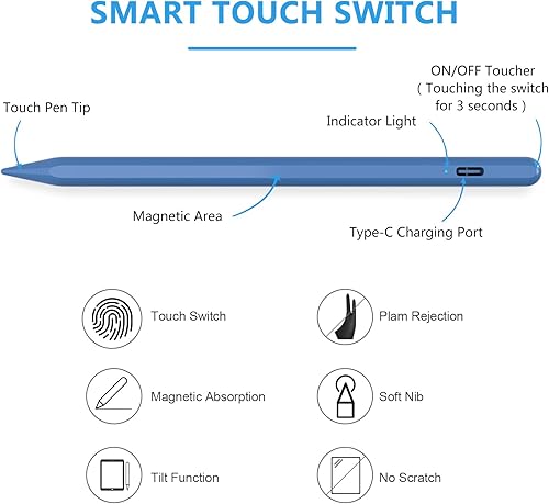 Miniatura 8 de Lápiz óptico para iPad 2018-2023 con rechazo de palma, lápiz activo para iPad de 109876 generación, para iPad Pro de 1112.9 pulgadas, para iPad Air