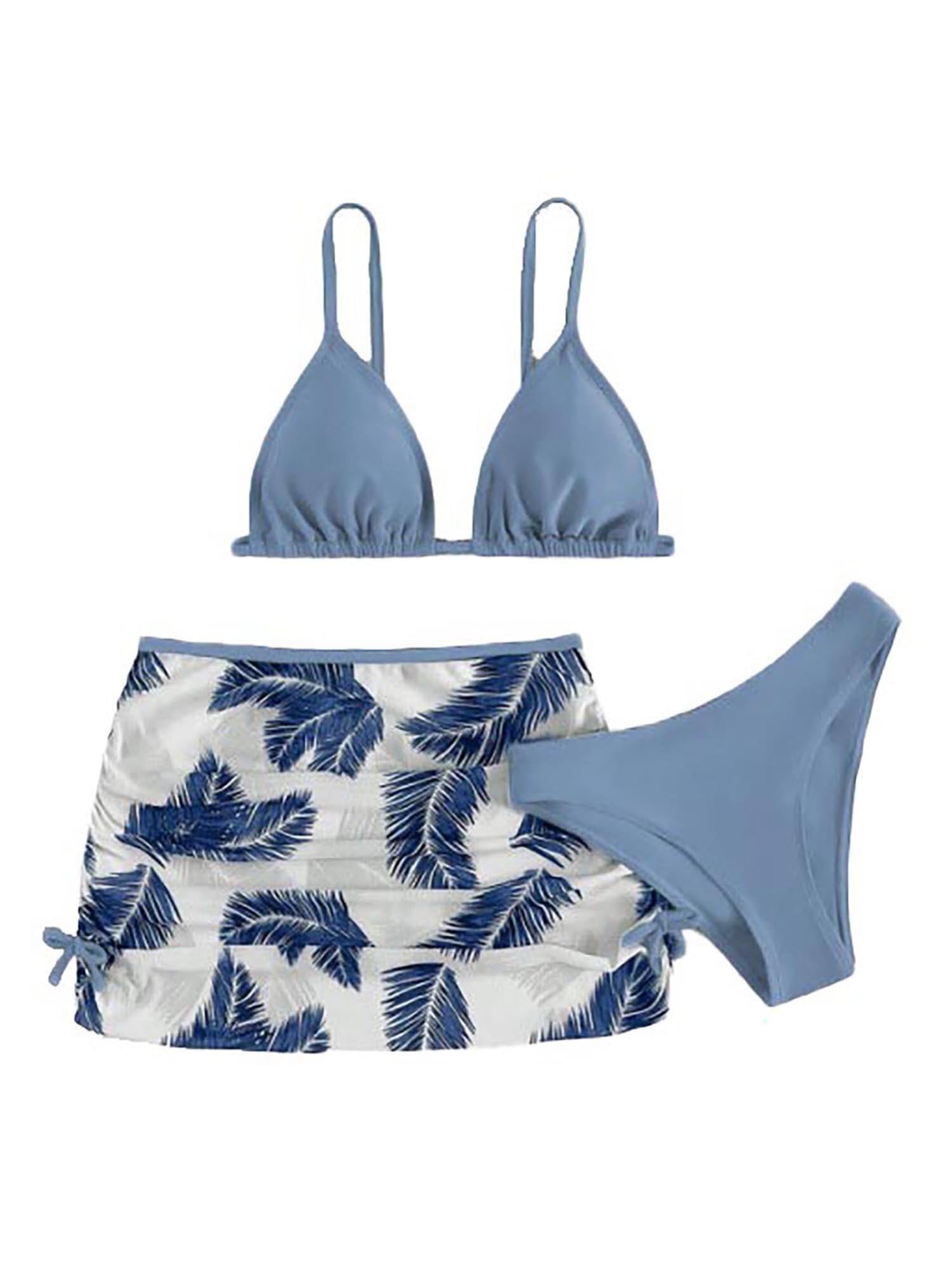 IEFIEL Conjunto de Bikini y Triángulo para Niñas Traje de Baño con Falda de Estampado Verano Tankini Bañador de Tres Piezas Traje de Natación Surfero 6-13 Años