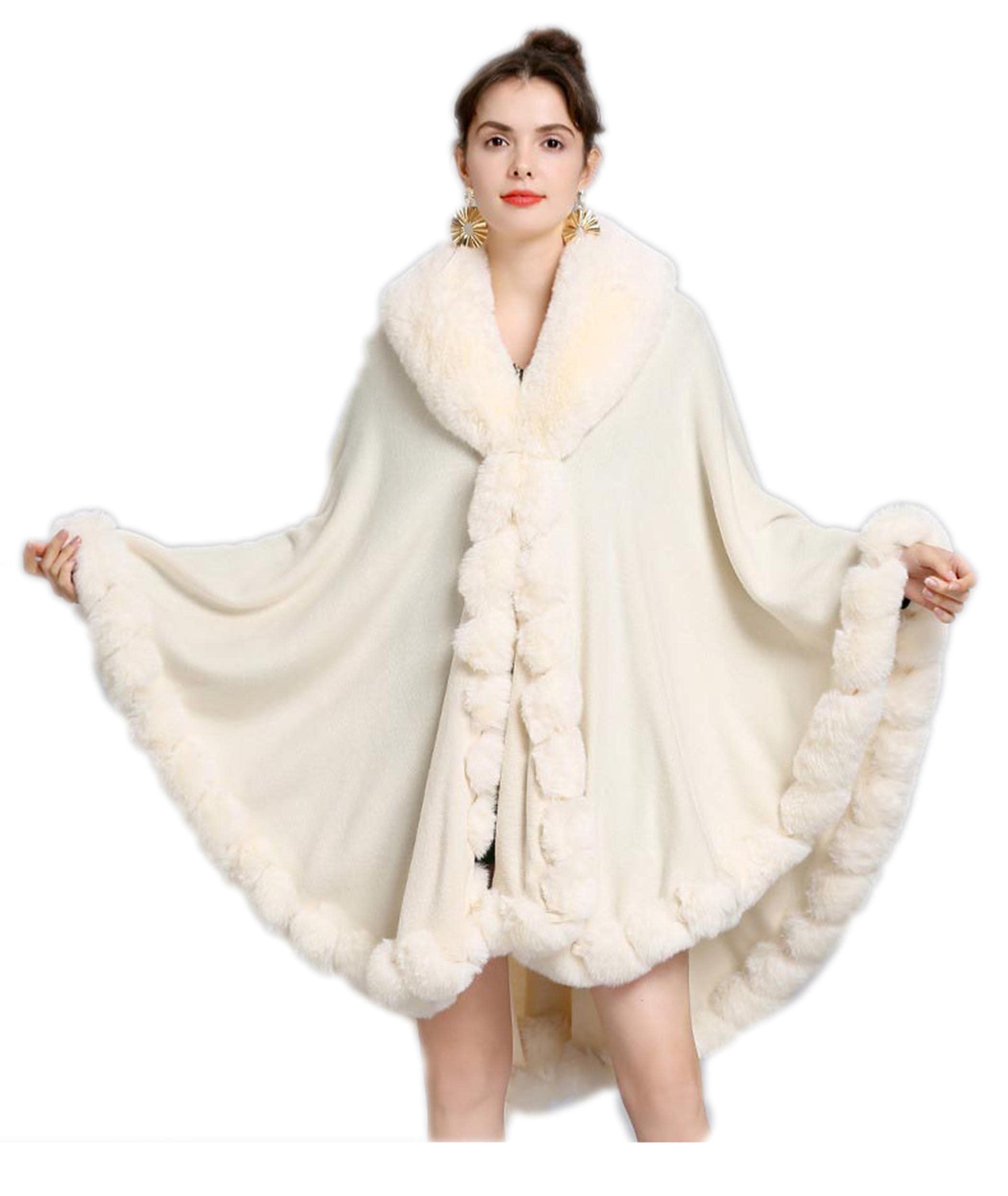 Old DIrdElegant Faux Fox Fur Collar Knitted Cardigan Shawl Bride Wedding Party Shawl Cloak Coat
