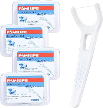 FAMILIFE Floss Picks, 120 Count Back Teeth Flossers Unwaxed 4 Travel Cases | Tooth Picks Flossers for Adults, Gentle on Gums, Dental Picks for Teeth Cleaning, Portable for Travel, Family, Office