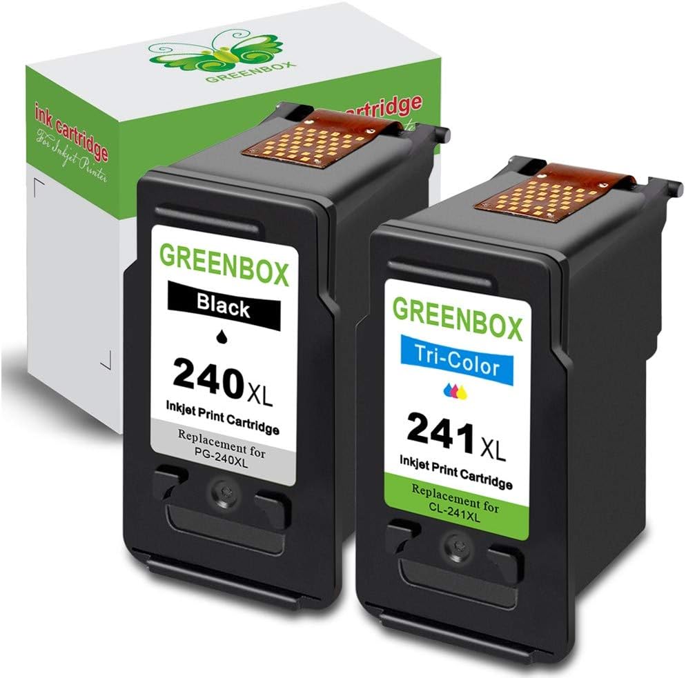 GREENBOX Remanufactured Canon Ink Cartridges 240 and 241 Replacement for Canon PG-240XL 240 XL CL-241XL 241 XL Used in PIXMA MG3620 TS5120 MX532 MX472 MX452 MG3522 MG2120 MG3520 (1 Black 1 Tri-Color)