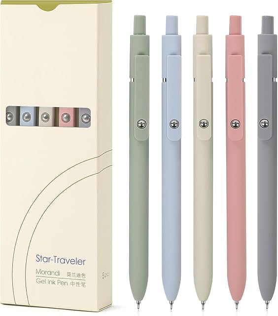 Stylos à gel 0.5mm Stylos d'encre noire japonais Fine Point, Stylo mignon pour la publication de stylos d'écriture aesthésiques lisses, Note & Utilisation de bureau, cadeau pour les femmes & Hommes 5 Pcs Morandi