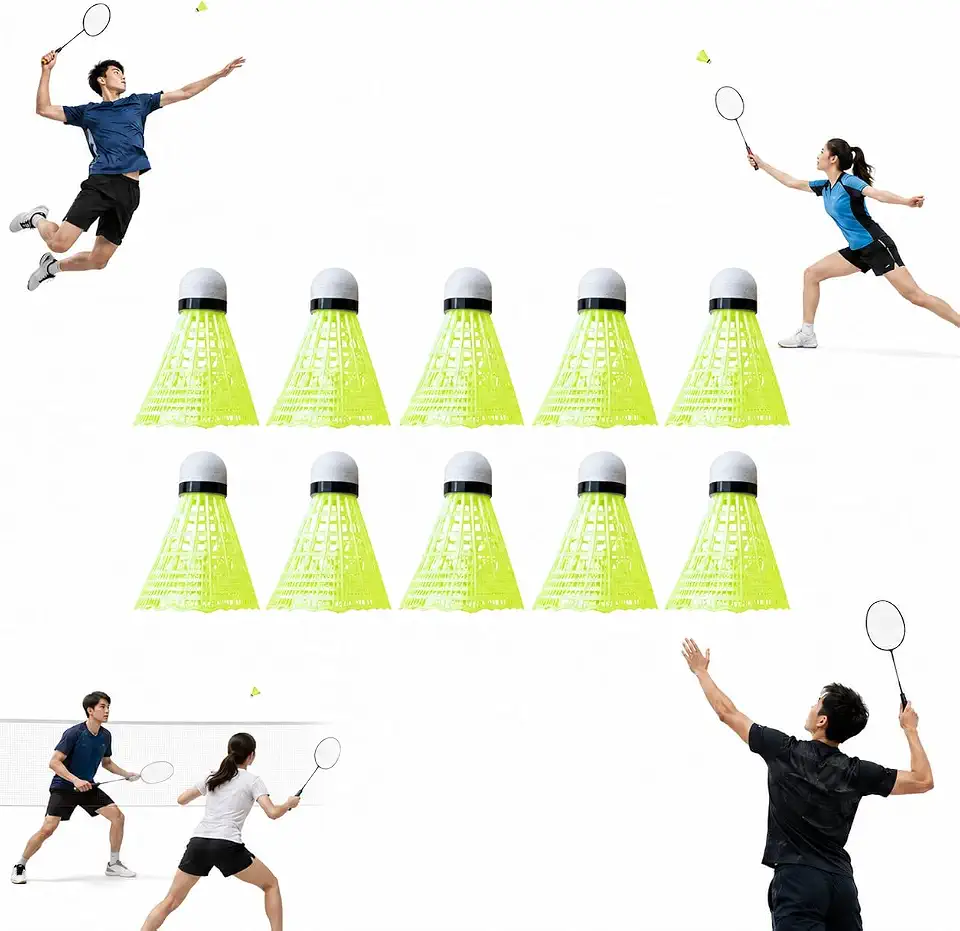 10Pack Plastic Nylon Badminton Shuttlecocks Badminton Birdie Balls with Great Stability and Durability,High Elasticity Practice Shuttles,for Indoor Outdoor Sport Hight Speed Training & CompetitivePlay