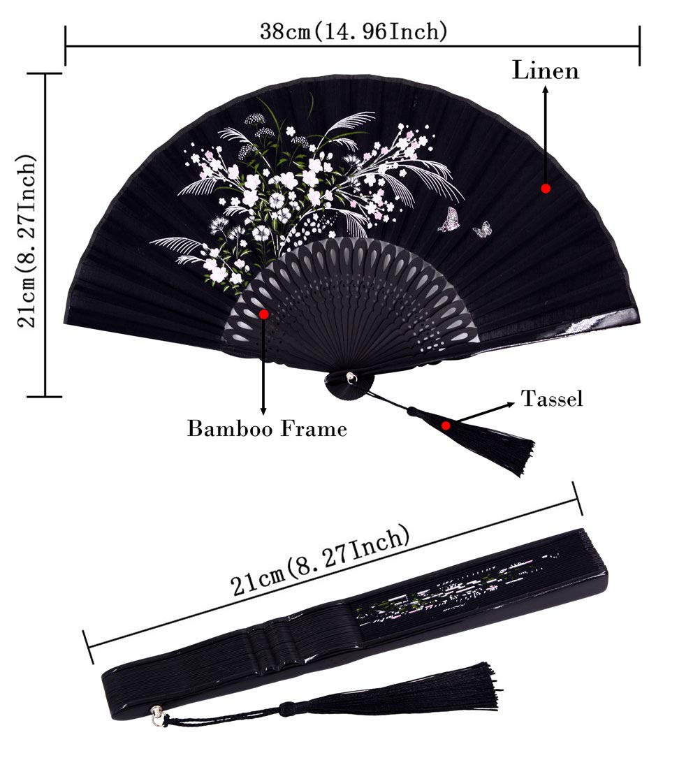 Handcrafted Bamboo Silk Folding Fan, 21cm
